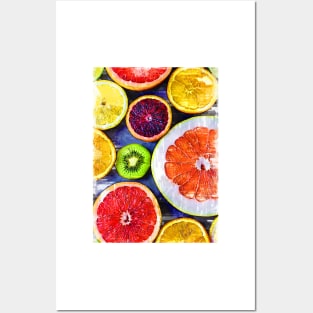 Colorful Citrus Fruits Kiwi Orange Pomegranate - For Fruit Lovers. Posters and Art